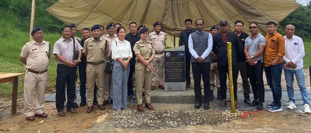 DC Wokha Ajit Kumar Ranjan, IAS and SP Wokha Aotula T Imchen, IPS along with others during the inaugural ceremony of Indoor Sports Hall Foundation Stone Laying Ceremony at Police Reserve, DEF Ground Wokha on June 28. (Morung Photo)